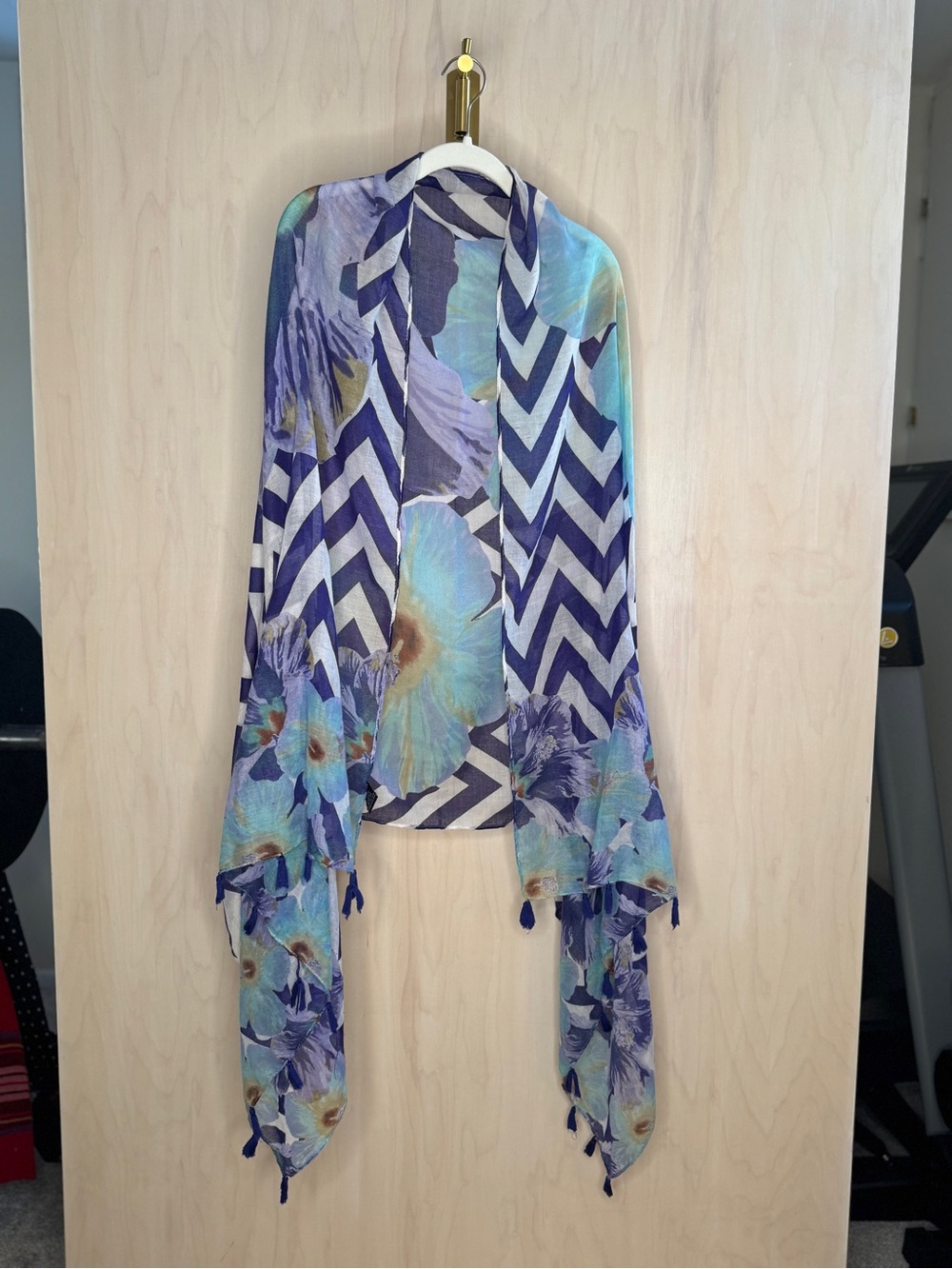 Charming Charlie Blue Purple Floral Chevron Lightweight Scarf Wrap